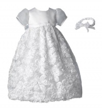 Lauren Madison baby girl Christening Baptism Special occasion Newborn Floral Design Long dress gown , White, 0-3 Months