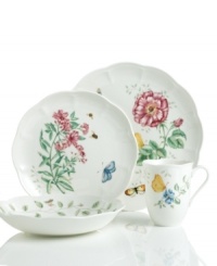 Spring is perpetually in season with whimsical Butterfly Meadow dinnerware. The dishes of this set feature colorful blooms and butterflies that mingle on beautifully scalloped, white porcelain for a sweet, breezy scene that's made to mix and match with all your place settings.