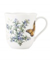 Fresh from the garden, Butterfly Meadow Herbs mugs from Lenox feature sturdy porcelain with flowering herbs and a delicately scalloped edge.