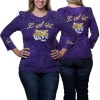 NCAA LSU Tigers Womens Allover Paisley Print Three-Quarter Sleeve Rhinestone T-Shirt - Purple