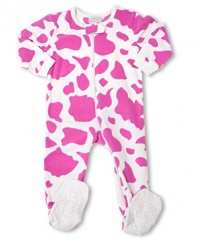 Leveret Footed Pink & White Cow Print Fleece Pajama Sleeper (Size 6m-5t)