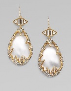 From the Lucite Collection. An elegant design featuring goldtone vines encrusted with Swarovski crystals framing a beautiful, hand-crafted teardrop-shaped lucite stone. GoldtoneSwarovski crystalsHand-crafted luciteDrop, about 2½14k gold French wire backMade in USA