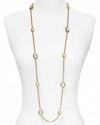 Elizabeth Cole combines easy elegance with a touch on ladylike luxe on this chain link station necklace. Look no further than the bold Swarovski crystal stones - the perfect touch of sparkle.