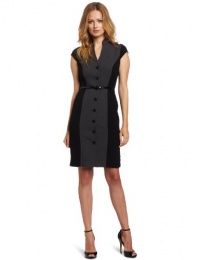 Calvin Klein Women's Button Front Sheath Dress, Charcoal/Black, 8