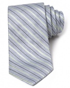 A fine blend of silk and linen features a micro-stripe pattern with a classic width for a polished addition to your professional attire.