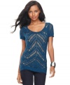 A sheer delight for fall: INC's short sleeve sweater, crafted from an open knit. (Clearance)