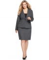 A chic plus size suiting basic from Calvin Klein--the single-button jacket, crafted with flap pockets and split sleeves.