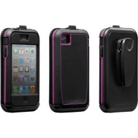 Case-Mate CM019481 Phantom Case with Belt Clip for Apple iPhone 4, iPhone 4S - 1 Pack - Retail Packaging - Black/Raspberry