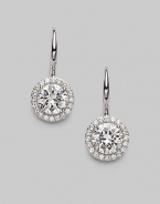 EXCLUSIVELY AT SAKS. A traditional round drop earring designed in sterling silver with cubic zirconia settings.Cubic zirconia Rhodium plated sterling silver Width, about ½ Leverback closure Imported 