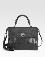 Gorgeous leather defines this structured flap silhouette, finished with polished logo hardware for a signature touch.Top handle, 5½ drop Removable shoulder strap, 23 drop Turnlock flap closure One outside open pocket Protective metal feet One inside zip pocket Two inside open pockets Cotton lining 12W X 10H X 4D Imported