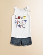 She'll heart NYC when she pulls on this soft, rocker chic top with sweet bow and silver accentsScoopneckSleevelessPullover style60% cotton/40% polyesterMachine washImported