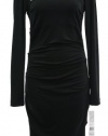 Nicole Miller Black Matte Jersey Long Sleeve Sheath Dress Petite