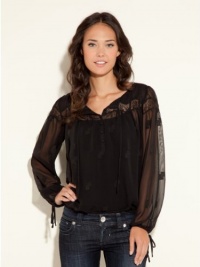 GUESS Mira Long-Sleeve Cubic Top, JET BLACK (SMALL)