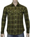 True Religion Brand Jeans Plaid Flannel Western Shirt-Green