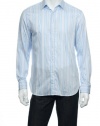 Michael by Michael Kors Men's Light Blue Vertical Striped Button Down Shirt