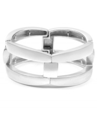 Effortless style. Slip Kenneth Cole New York's chic stretch bracelet over your wrist for a look that's geometrically savvy. Crafted in silver tone mixed metal. Bracelet stretches to fit wrist. Approximate diameter: 2-1/2 inches.