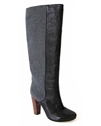 Retro chic hits new heights in these Plenty by Tracy Reese tall boots. Gray flannel fabric is set against vintage-look leather in one great style.