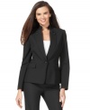 Tahari by ASL's jacket is full of contemporary touches, like a stand collar that descends to a sleekly buttoned lapel.