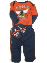 Baby Essentials Baby-boys Newborn 3 Piece Creeper Set, Orange/Navy, 6-9 Months