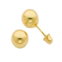 14K Yellow Gold 6mm Ball Stud Earrings with screw-back for Children