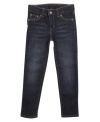 Flexible fashion. With comfy denim and a skinny fit, these denim jeggings are a fun, fashionable style for her.