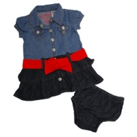 Guess Infant Girls S/S Double Blue W/Red Denim Dress Set (18M)