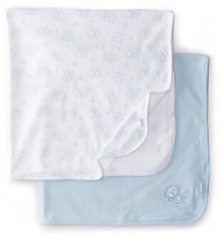 Little Me Baby-Boys Newborn Monkey 2 Pack Receiving Blanket, White/Light Blue, One Size