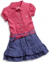 GUESS Kids Girls Little Girl Poplin Dress, DARK PINK (4)