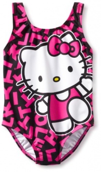 Hello Kitty Girls 2-6X Print One Piece, Black/Pink, 4