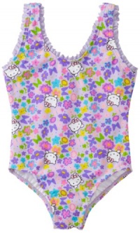 Hello Kitty Girls 2-6X Little Girls Ruffle One Piece Swimsuit, Purple, 4