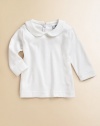 A go-with-anything wardrobe essential, this crisp cotton blouse features a Peter Pan collar and picot trim.Peter Pan collarLong sleevesBack zipperCottonMachine washImported