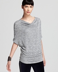 Replete with shimmering Lurex thread for allover silver sparkle, this party-poised Velvet by Graham & Spencer top flaunts chic dolman sleeves with a classic cowl neck.