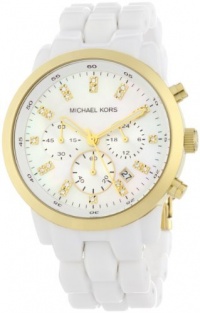 Women's White Plastic Gold Tone Quartz Chronograph Mother Of Pearl Crystal MK5218