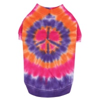 Casual Canine Cotton Tie Dye Peace Sign Dog Tee, Small, 12-Inch, Purple