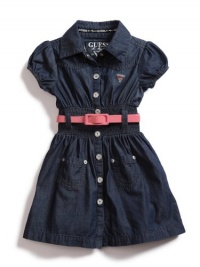 GUESS Kids Girls Shirtwaist Dress with Smocking, DARK STONEWASH (4)