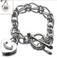 Juicy Couture Silver Heart Padlock Starter Charm Bracelet w Heart Padlock Charm YJRU5212