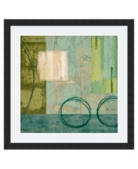 Earthy greens and cool blues blend in the Aquamarine I art print by Brent Nelson. Streaky squares of all sizes are punctuated by bold circles for modern appeal. A basic black frame and clean white mat quiet the vivid, enchanting hues.