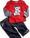 GUESS Bear Long-Sleeve Top and Pants, RED (3/6M)