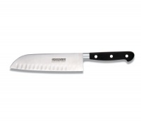 Victorinox Cutlery 7-Inch Forged, Granton Edge Santoku Knife, Blade, Black POM Handle