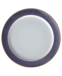 A true gem, the Amethyst wide-rimmed salad plates are simply glazed, but boldly hued, in deep indigo and crisp white from Denby's collection of dinnerware. The dishes can embrace their luxe color alone or they can be paired with the playful dots of Amethyst Stone for a well-balanced and uniquely customized table setting.