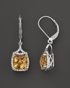 Citrine and diamond drop earrings in sterling silver.