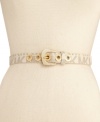 With metallic grommet detail, this MICHAEL Michael Kors belt showcases golden shimmer and logo love.