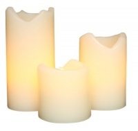 Gerson Company Everlasting Glow Flameless Ivory Wax Candles with Drip Effect, Set of 3