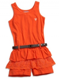 GUESS Kids Girls Little Girl Belted Romper, ORANGE (6X)