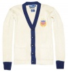 Polo Ralph Lauren Men USA Olympic Team 2012 Logo V-Neck Sweater Cardigan (XL, Beige/navy)