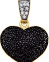 10k Yellow Gold Heart Pendant 0.55 ct Pave Black Diamonds w/ Solid Prongs & White Natural Diamonds Accent on Top - Incl. ClassicDiamondHouse Free Gift Box & Cleaning Cloth