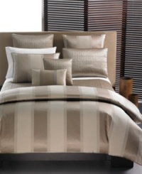 Bold stripes with a subtle metallic shimmer give the Wide Stripe Bronze standard sham a decidedly sophisticated allure. This statement sham pairs perfectly with the other elements of the Wide Stripe Bronze bedding ensemble from Hotel Collection. Shell only; reverses to solid.