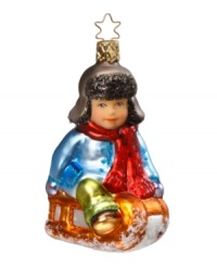 Artfully detailed with brilliant colors, this Sled Racer ornament showcases the glass-making tradition Inge-Glas has been perfecting for over 400 years.