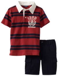 Izod Kids Boys 2-7 Short Sleeve Rugby Shirt and Cargo Short, Rooster Red, 4T/4 Regular