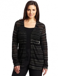 Jones New York Women's Long Sleeve Long Cardigan Sweater, Black/Antique Gold, 1X